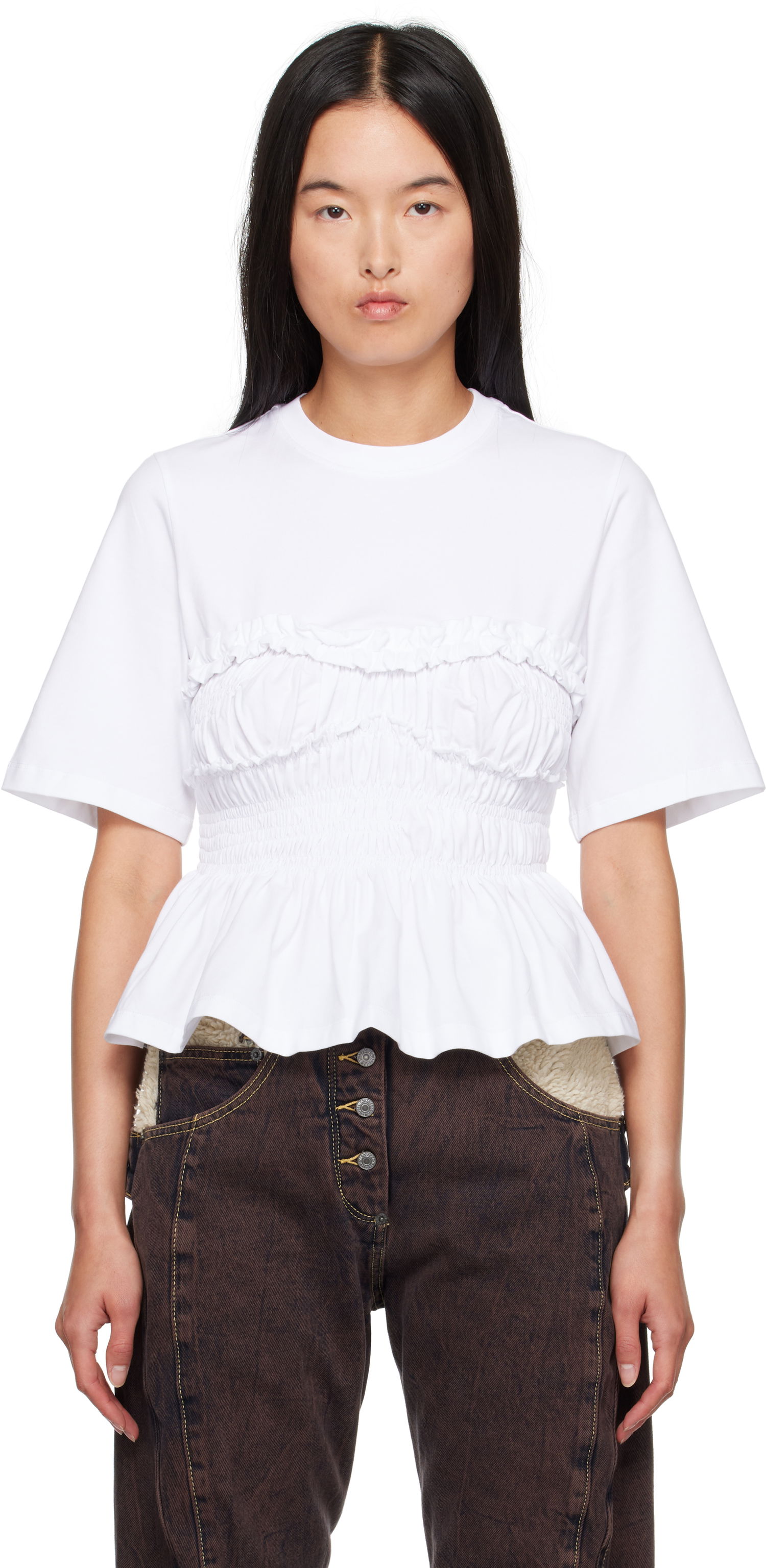 Tričko Cecilie Bahnsen Ruched Peplum T-Shirt Biela | 3.24RTW11026 VILDE T-SHIRT, 0