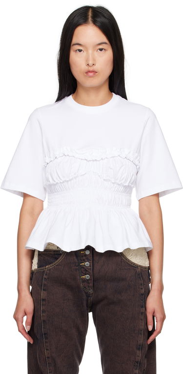 Tričko Cecilie Bahnsen Ruched Peplum T-Shirt Biela | 3.24RTW11026 VILDE T-SHIRT, 0
