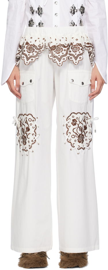 Cargo nohavice Chopova Lowena Chopova Lowena Lansky Embroidered Wide-Leg Trousers Biela | 4073, 0