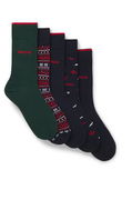 Five-pack regular-length socks with assorted patterns and logo detailing