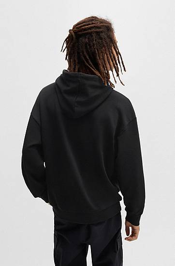 Mikina BOSS Regular-Fit Terry Hoodie with Logo Print Čierna | 50522370, 1