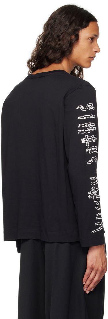 Tričko Simone Rocha Simone Rocha Printed Ribbon Logo Long Sleeve T-Shirt Čierna | 5194P19P21-M 0569, 2