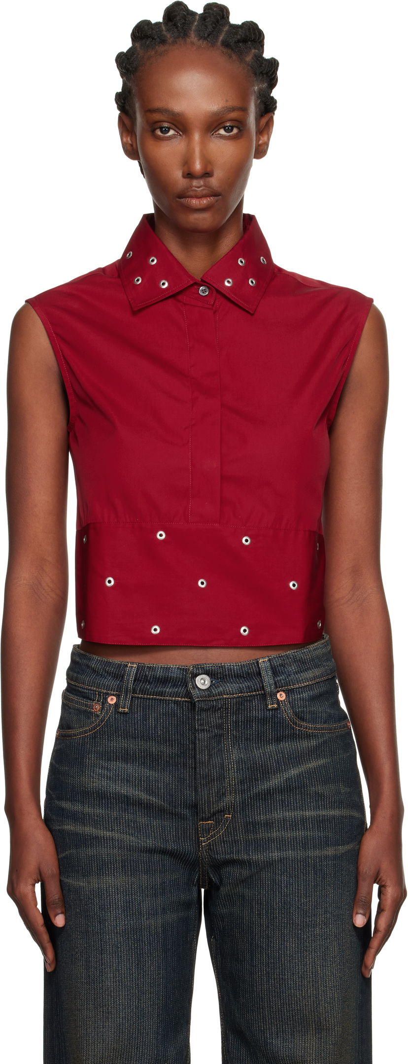 Crop Top OUR LEGACY Sleeveless Collared Eyelet Crop Girdle Top Červená | W4252GLR