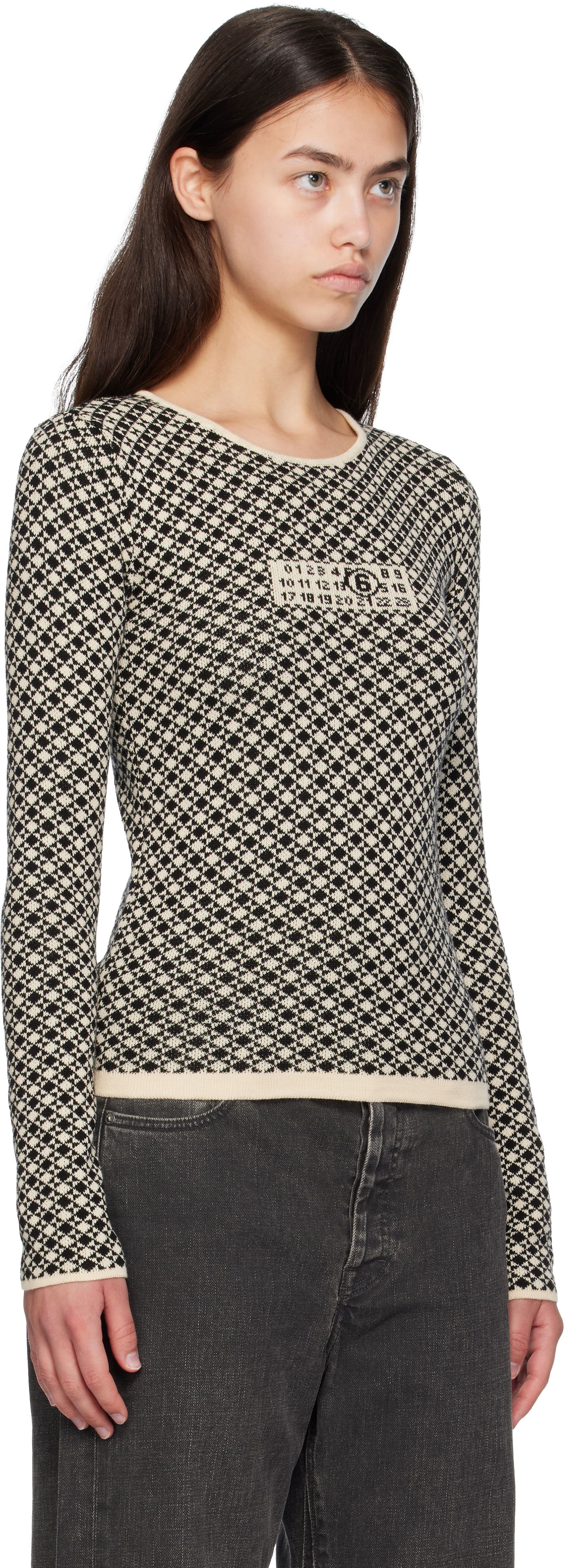 Sveter Maison Margiela MM6 Maison Margiela Allover Check Knit Sweater Béžová | S52HL0050 M13137, 1
