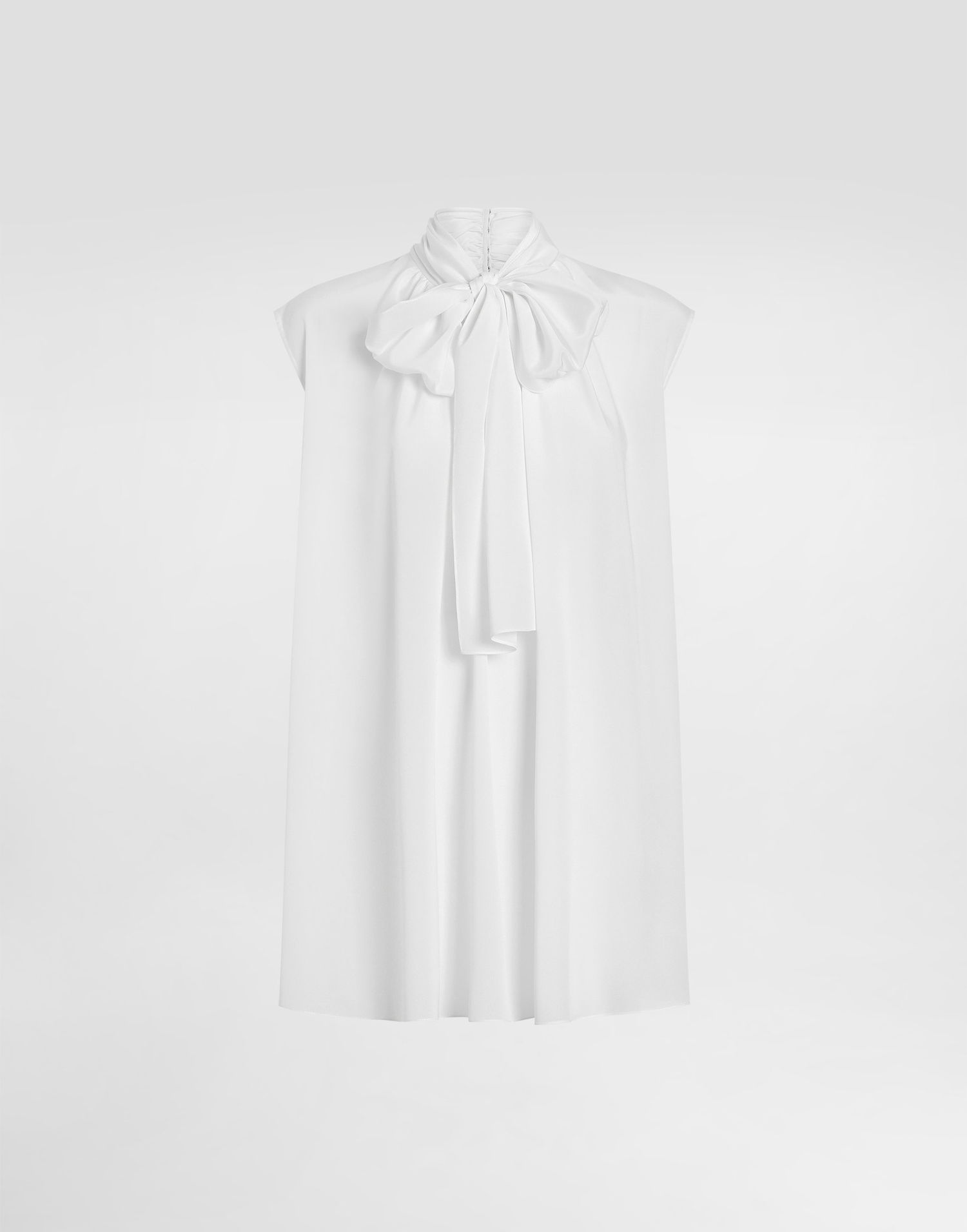 Košeľa Dolce & Gabbana Dolce & Gabbana Crepe De Chine Silk Sleeveless Blouse with Bow Biela | F7BD1TFUAGMW3789, 0