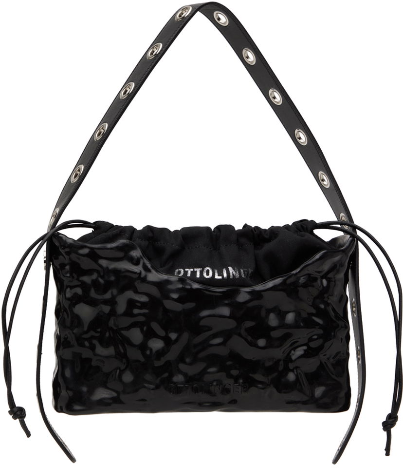 Kabelka Ottolinger Signature Crinkled Patent Baguette with Eyelet Strap Čierna | 2702108