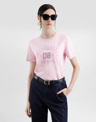 Tričko Dolce & Gabbana Dolce & Gabbana Oversize Jersey T-Shirt with DG Logo Embroidery Ružová | F8V42ZGDCX2F2528, 3