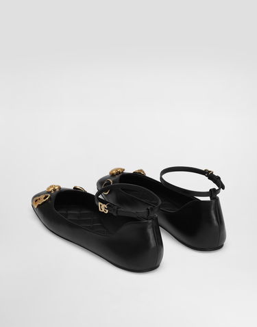 Doplnky Dolce & Gabbana Dolce & Gabbana Leather Ballet Flats with Embroidered Detail Čierna | CB0269AO03380999, 2