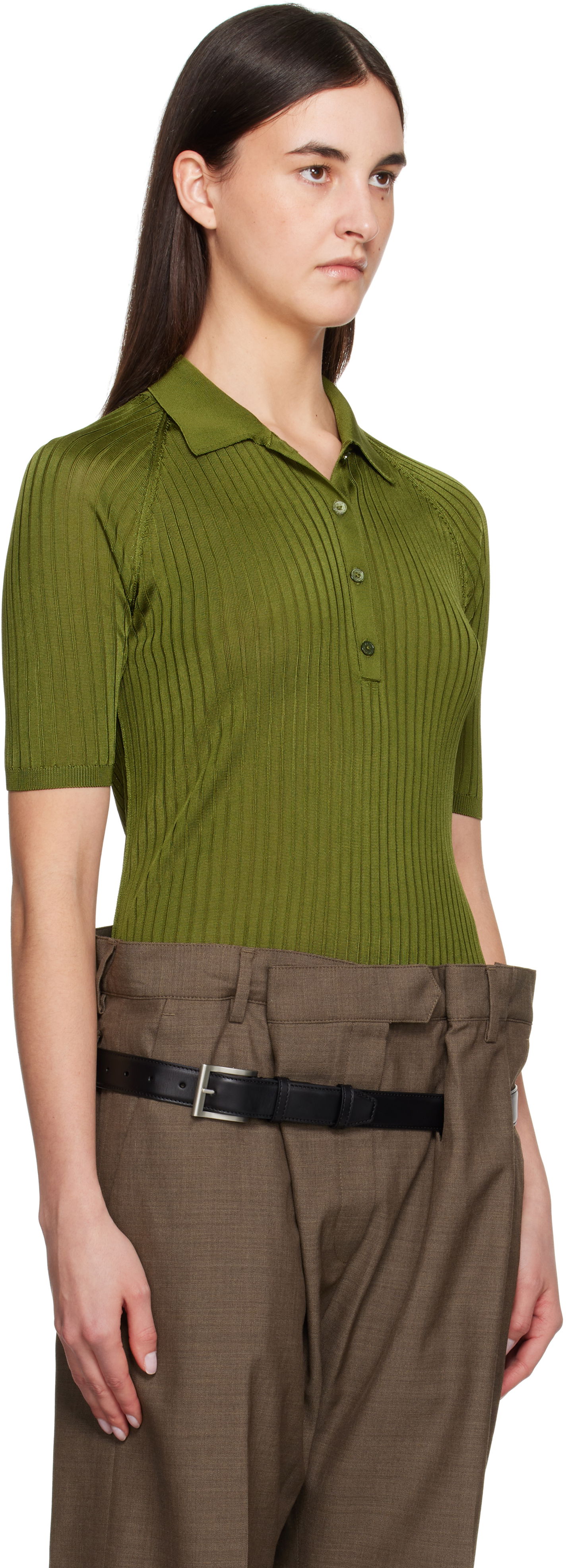 Polo tričko Acne Studios Acne Studios Silk Knit Polo Zelené | A60581-, 1