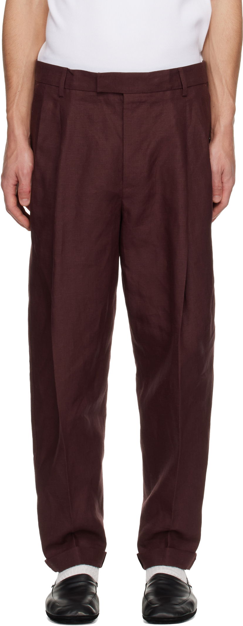 Nohavice Dolce & Gabbana Linen Pleated Trousers Vínová | GP114TFU4MC