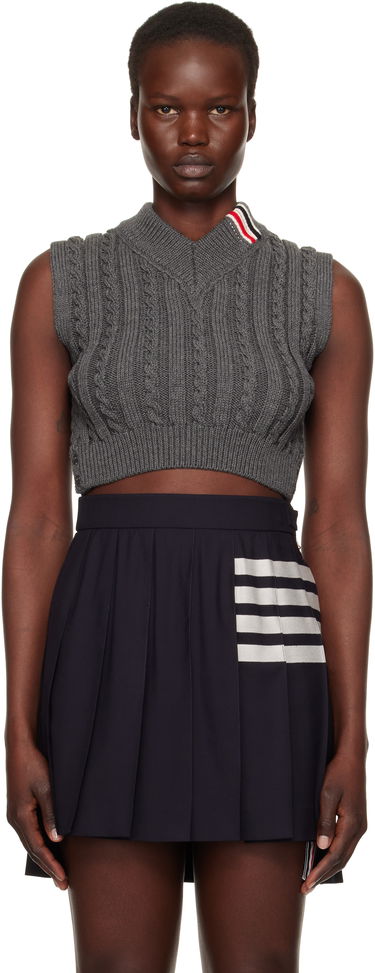 Sukňa Thom Browne Cable Cropped V-Neck Vest Modrá | FKV202A-Y1024, 0