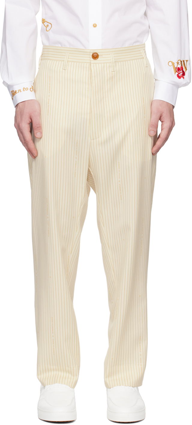 Nohavice Vivienne Westwood Pinstripe Straight-Leg Trousers Béžová | 2F01000L-W00FU-SI, 0