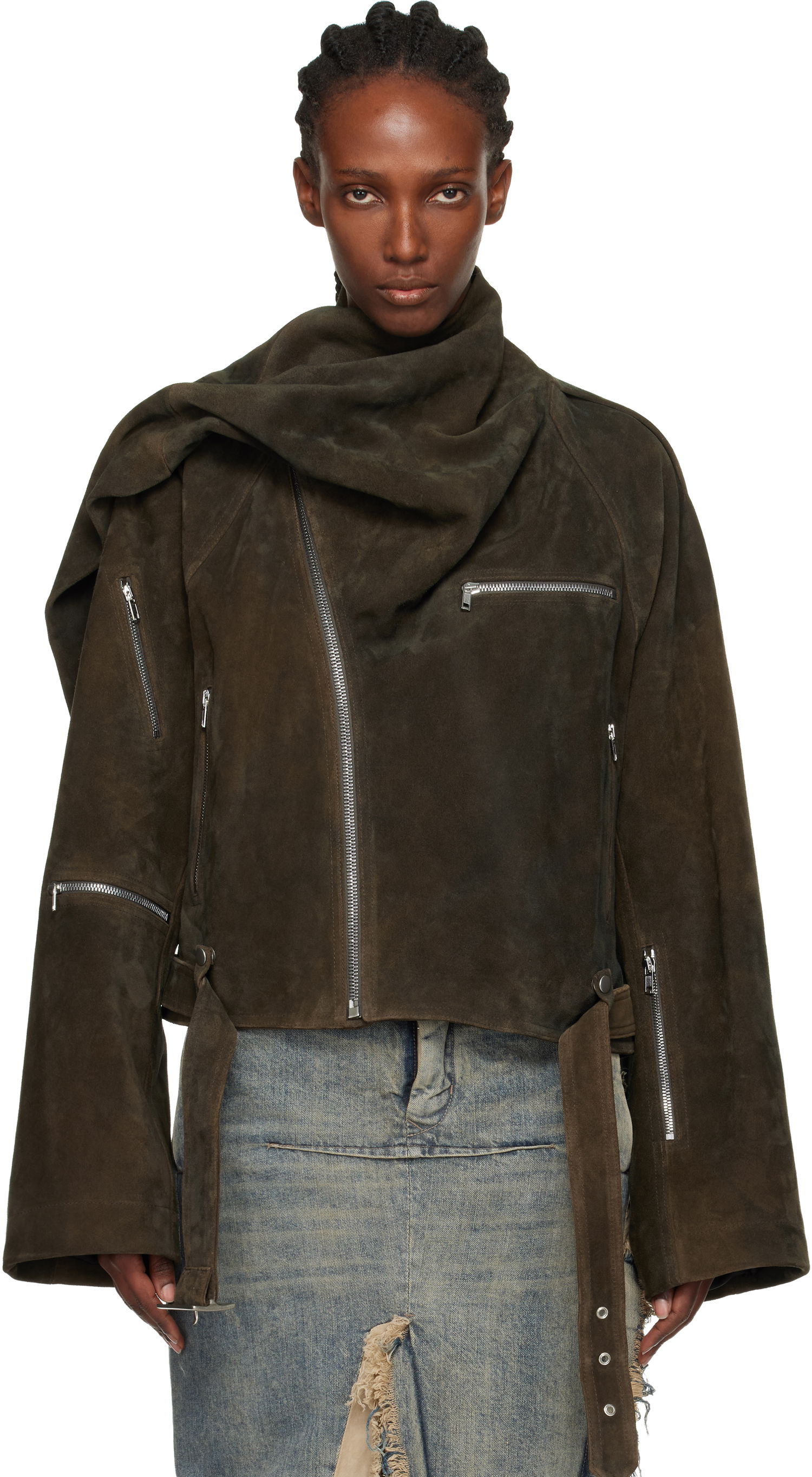 Bunda Rick Owens Concordians Cropped Scarf Flight Suede Jacket Hnedá | RO02E4793 LCSI, 0