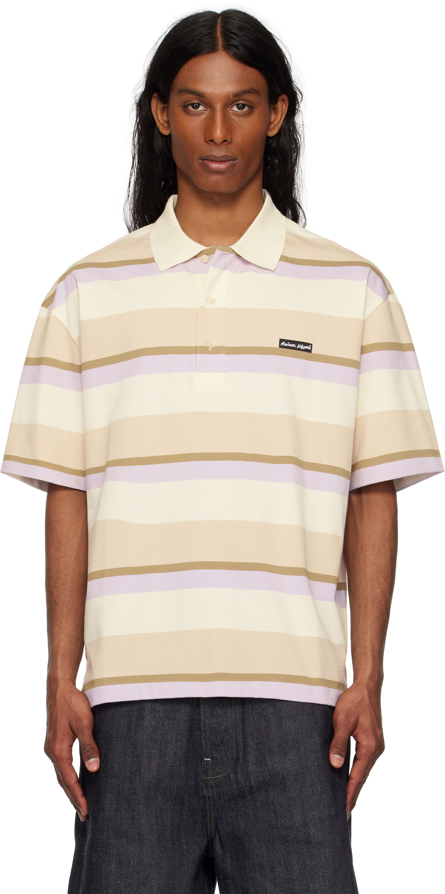 Polo tričko MAISON KITSUNÉ Maison Kitsuné Striped Oversize Polo Béžová | OM00206KJ7019, 0