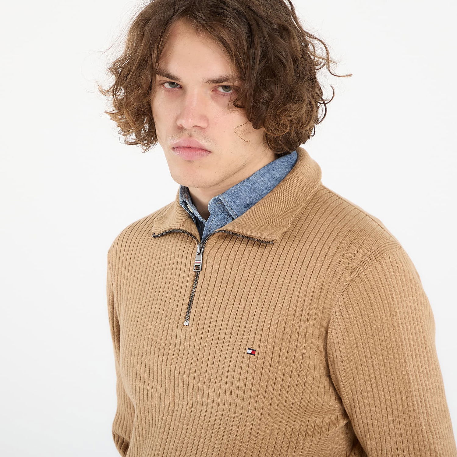 Sveter Tommy Hilfiger Timeless Pima Cotton Cash Structure Quarter-Zip Mock Neck Sweater Béžová | MW0MW40448 GV7, 1