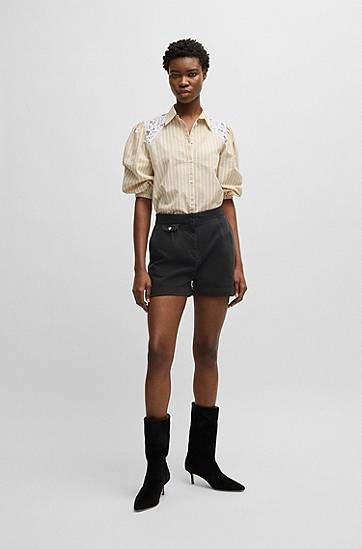 Šortky BOSS A-Line Peached Stretch Cotton Shorts Čierna | 50540402, 1