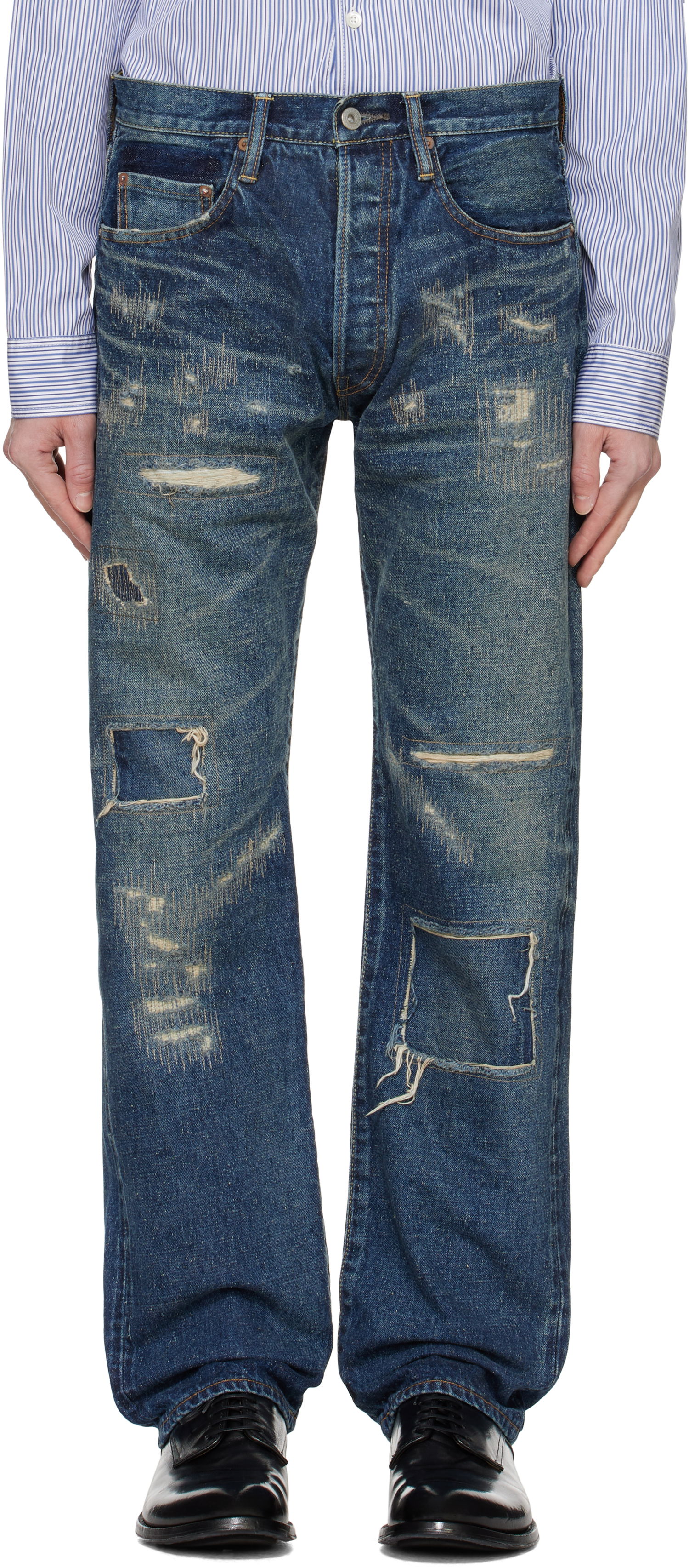 Džínsy Junya Watanabe Distressed Denim Jeans Modrá | WN-P912-100, 0