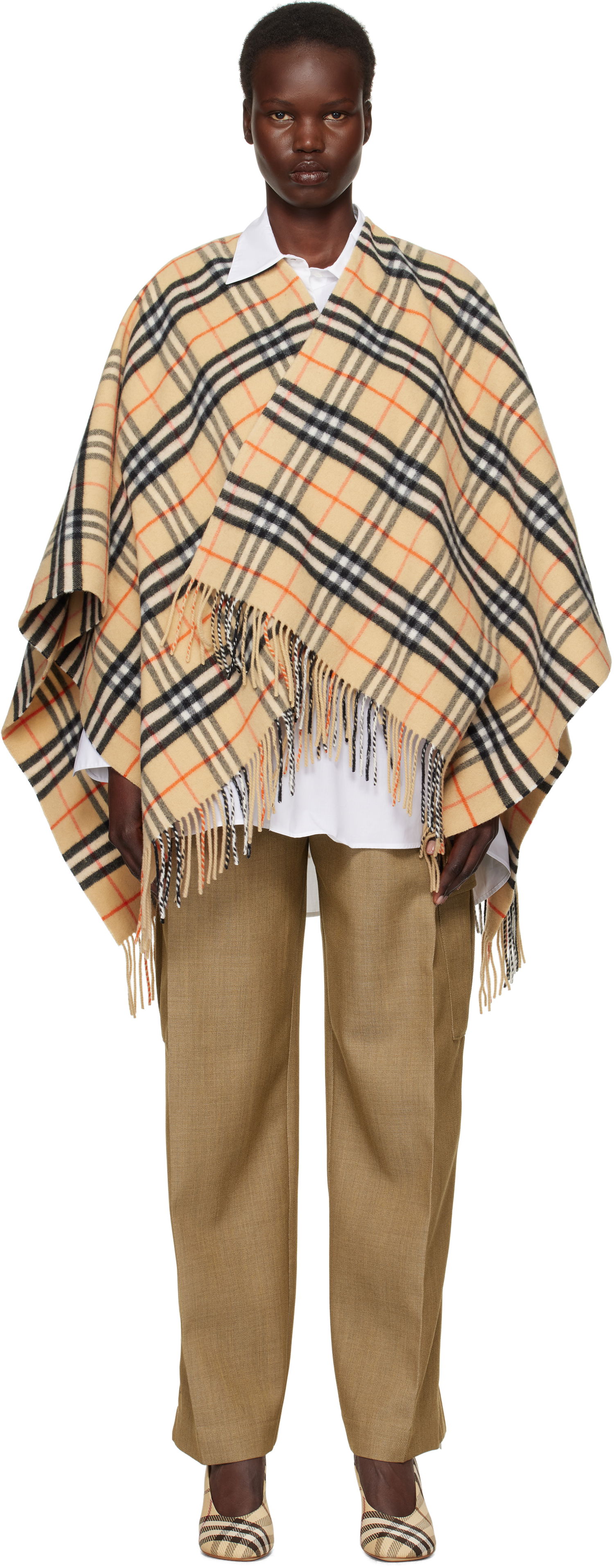 Šál Burberry Wool Cashmere Cape Coat with Fringe Béžová | 8102992, 0