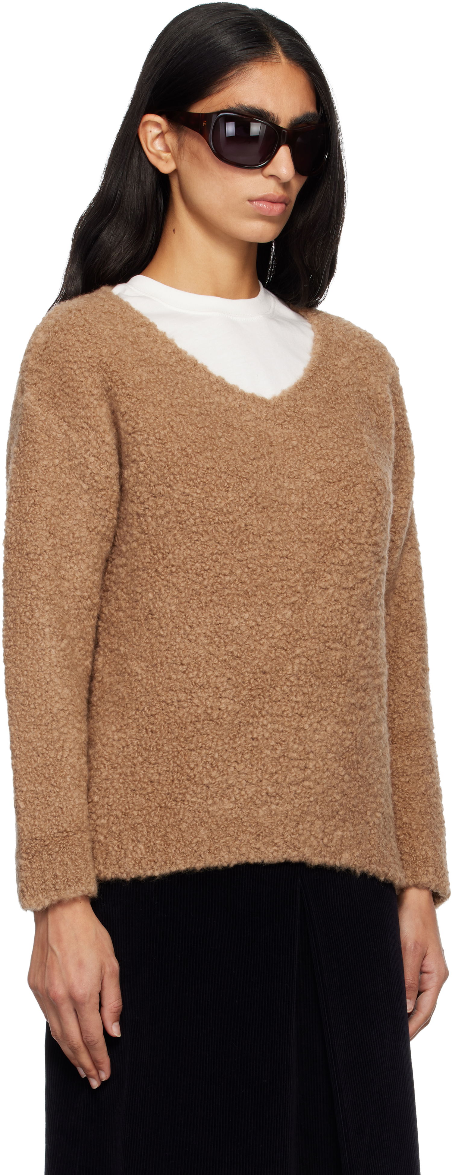 Sveter Max Mara Pantera Bouclé V-neck Sweater Hnedá | 2521366092600, 1