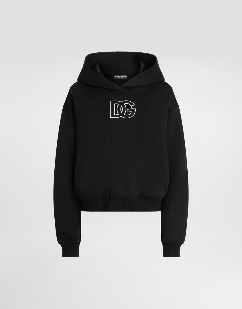 Mikina Dolce & Gabbana Dolce & Gabbana Cropped Cotton Hoodie With DG Logo Embroidery Čierna | F9S47ZGDC9YN0000
