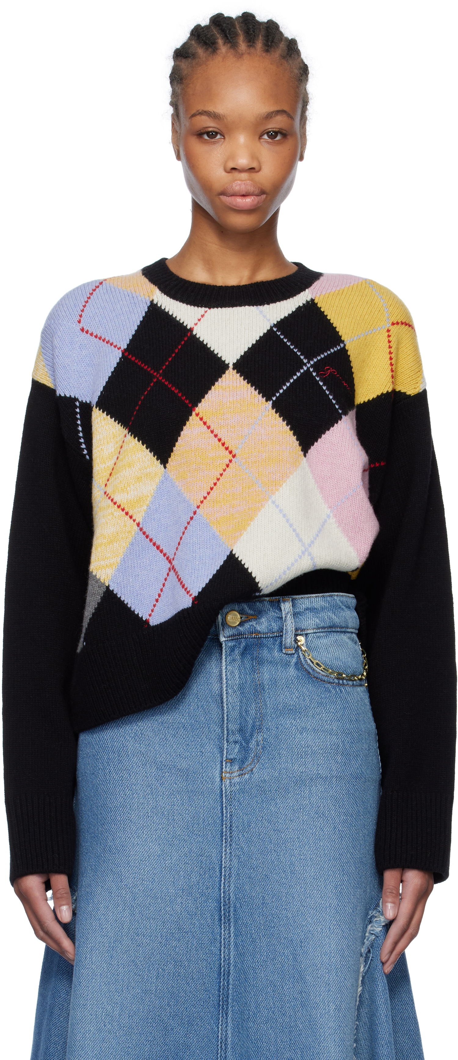 Sveter GANNI GANNI Harlequin Argyle Knit Sweater Rôznofarebný | K2379, 0