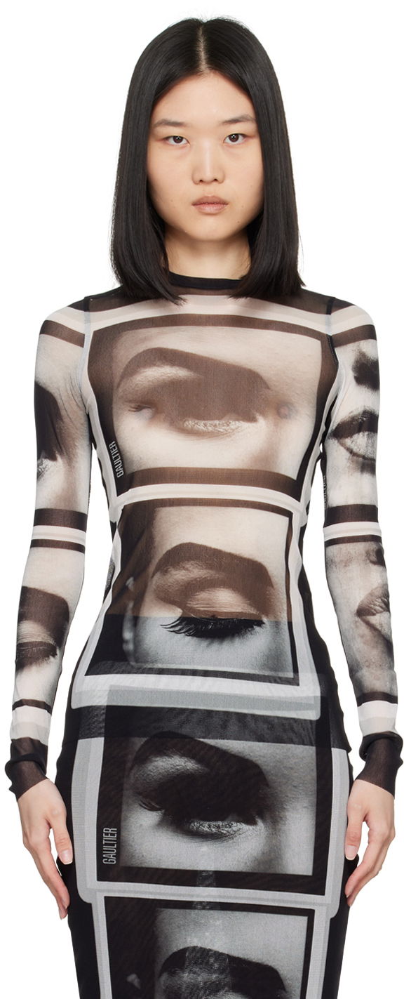 'The Eyes And Lips' Printed Mesh Top