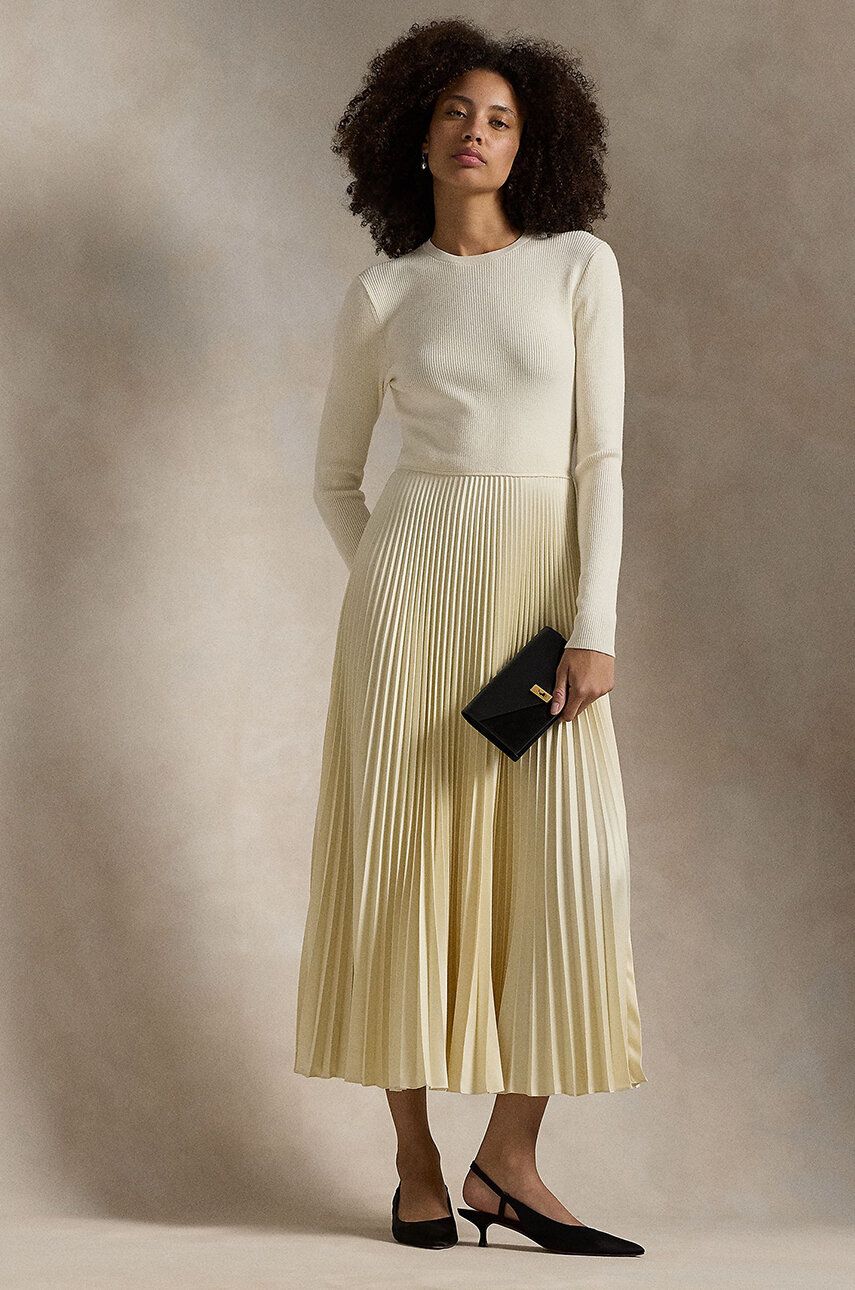 Šaty Polo by Ralph Lauren Pleated Midi Dress Béžová | 211948693, 0
