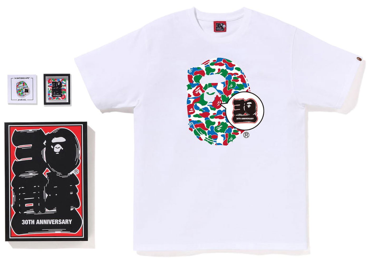 Tričko BAPE BAPE Store Qingdao Bape 30th Anniversary Ape Head Tee Set White Biela | 1J22-110-056, 0
