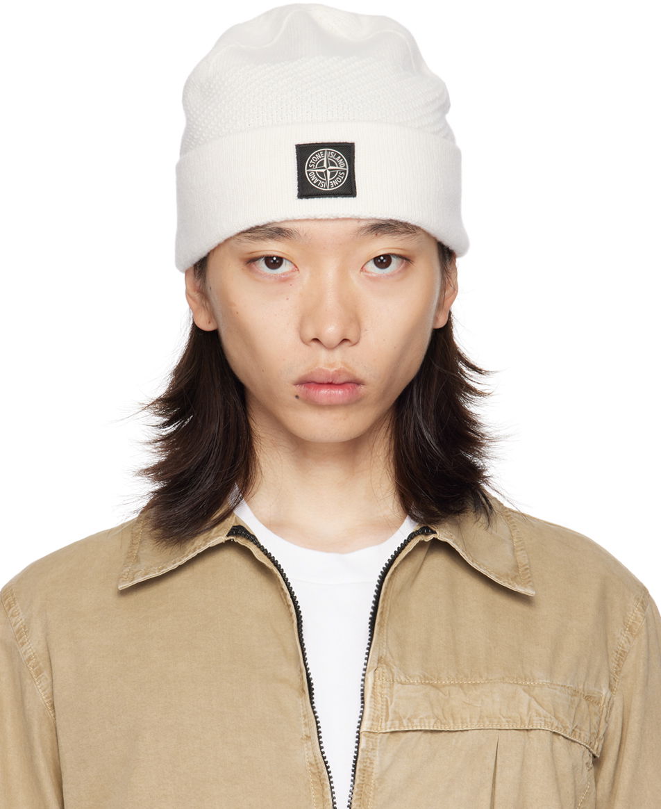 Kulicha Stone Island Off-White Knitted Badge Beanie Biela | 8115N07B5, 0