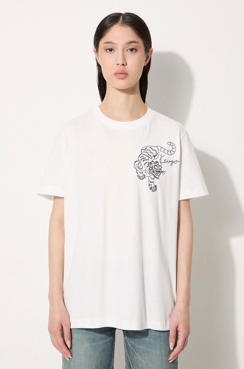 Tričko KENZO Gots Star Tiger Emb Loose T-Shirt Biela | FE62TS1354SG.02