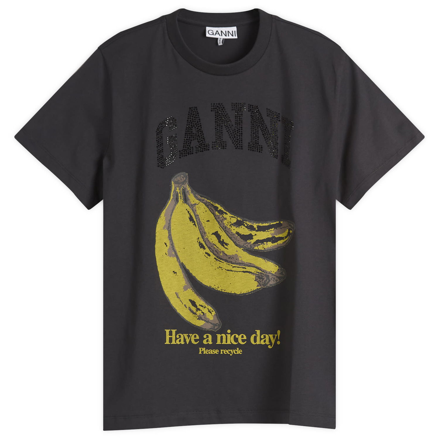 Tričko GANNI GANNI Banana Print T-Shirt with Rhinestones Čierna | T4238-252, 0