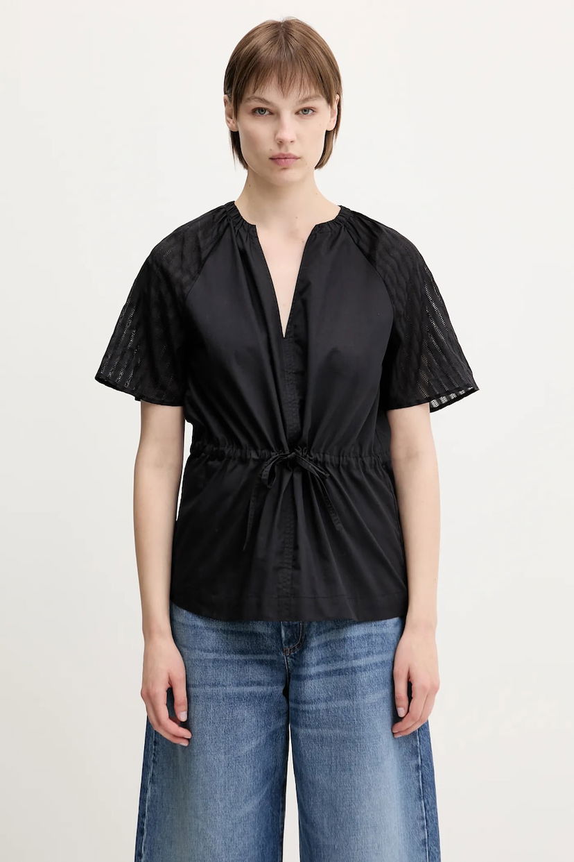 Košeľa Samsoe Samsoe Samsoe Samsoe Satoma Women's V-Neck Drawstring Blouse Čierna | F25100007
