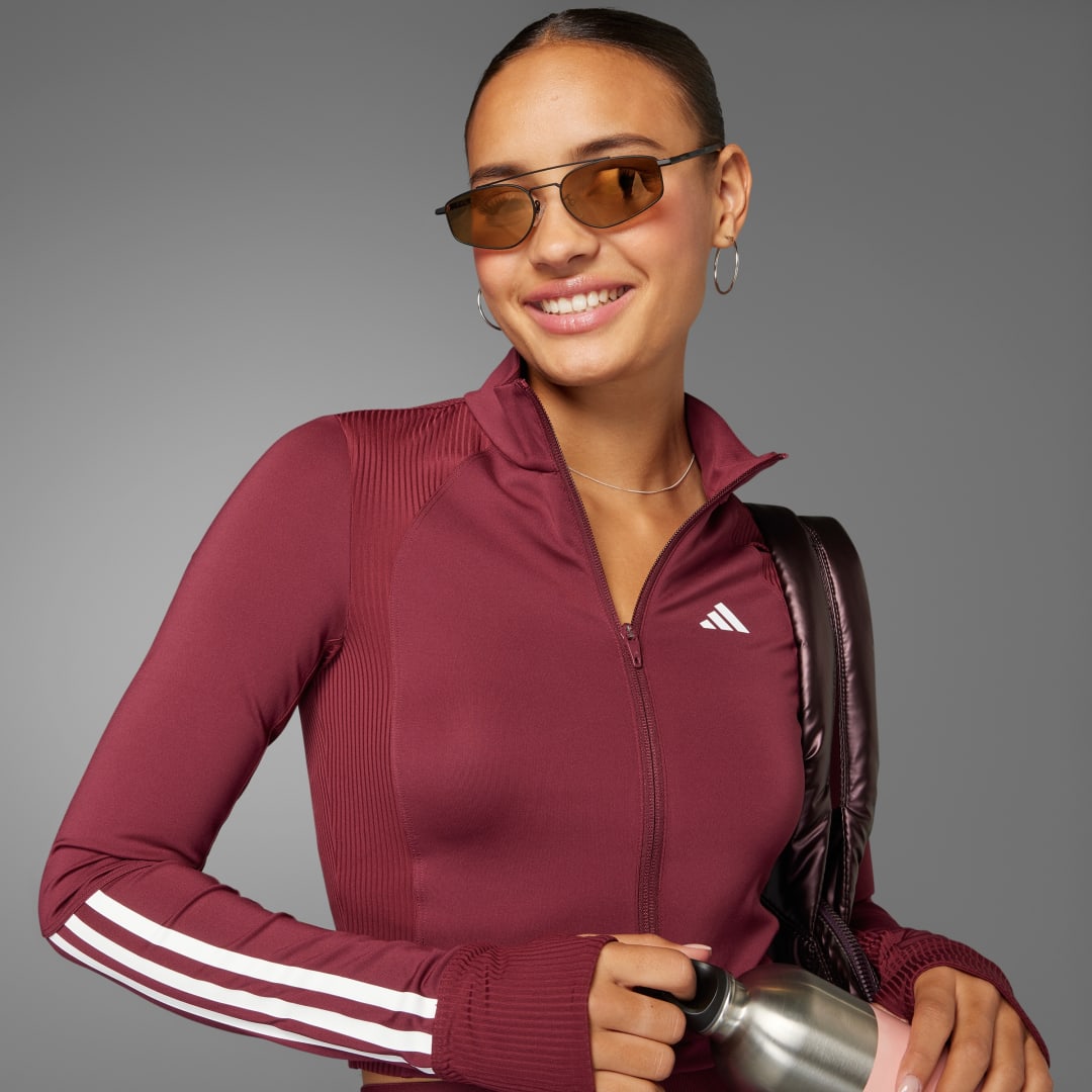 Súprava adidas Performance Hyperglam Full-Zip Ribbed Training Top Vínová | JE8816, 1