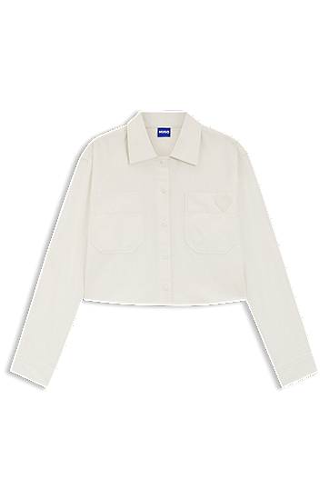 Košeľa BOSS Relaxed-fit blouse in cotton with Happy logo Béžová | 50542967