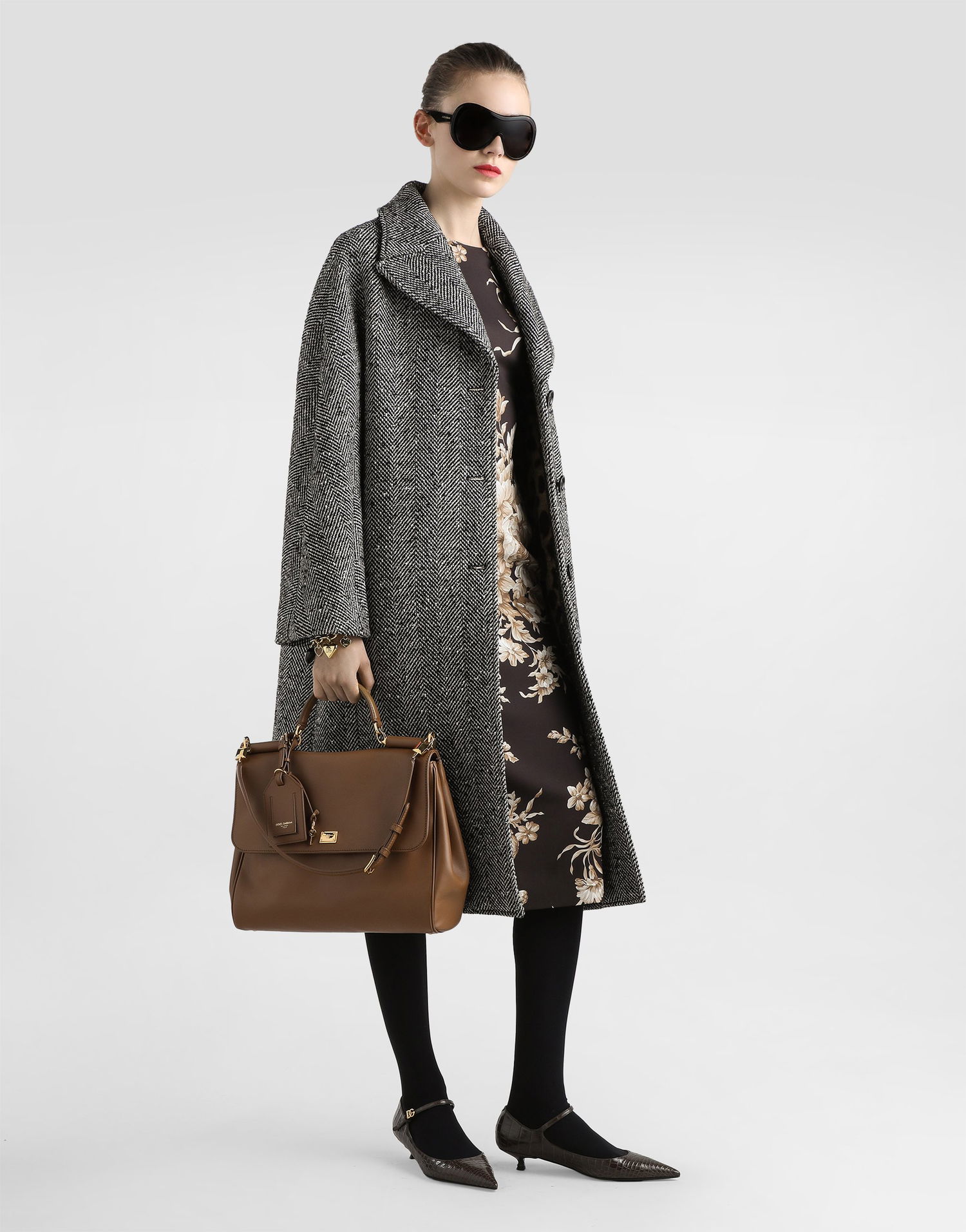 Kabáty Dolce & Gabbana Dolce & Gabbana Long Chevron Tweed Coat Šedá | F0W4JTFCZAJS8030, 1