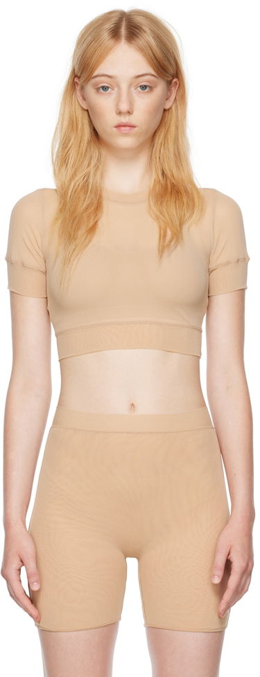 Crop Top SKIMS SKIMS Summer Mesh T-Shirt Béžová | Ap-tsh-1633, 0