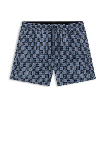 Plavky BOSS Swim shorts with all-over HUGO checkerboard logo pattern Modrá | 50556792, 0