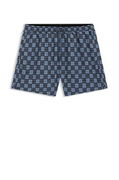 Swim shorts with all-over HUGO checkerboard logo pattern