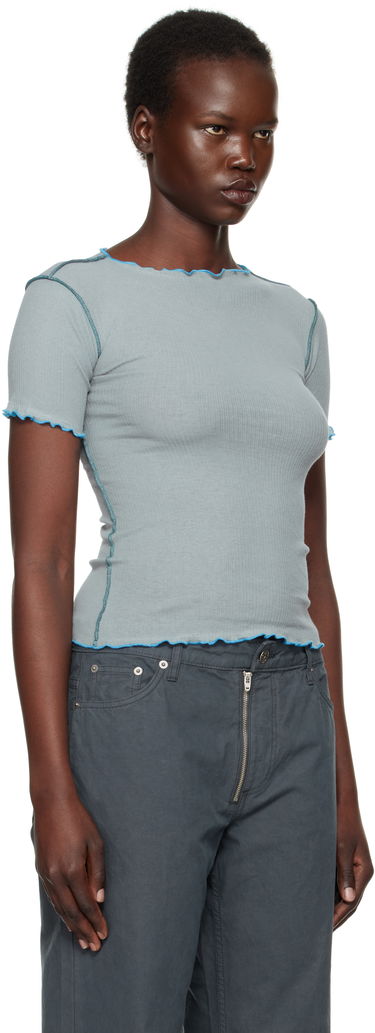 Crop Top Baserange Baserange Vein Lettuce Edge T-Shirt Modrá | TTVN-RB-SP25, 1