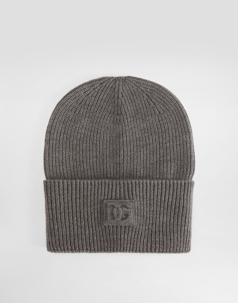 Kulicha Dolce & Gabbana Dolce & Gabbana Ribbed Knit Wool Beanie with Embossed Logo Patch Šedá | GX15KZJDVCIS8292