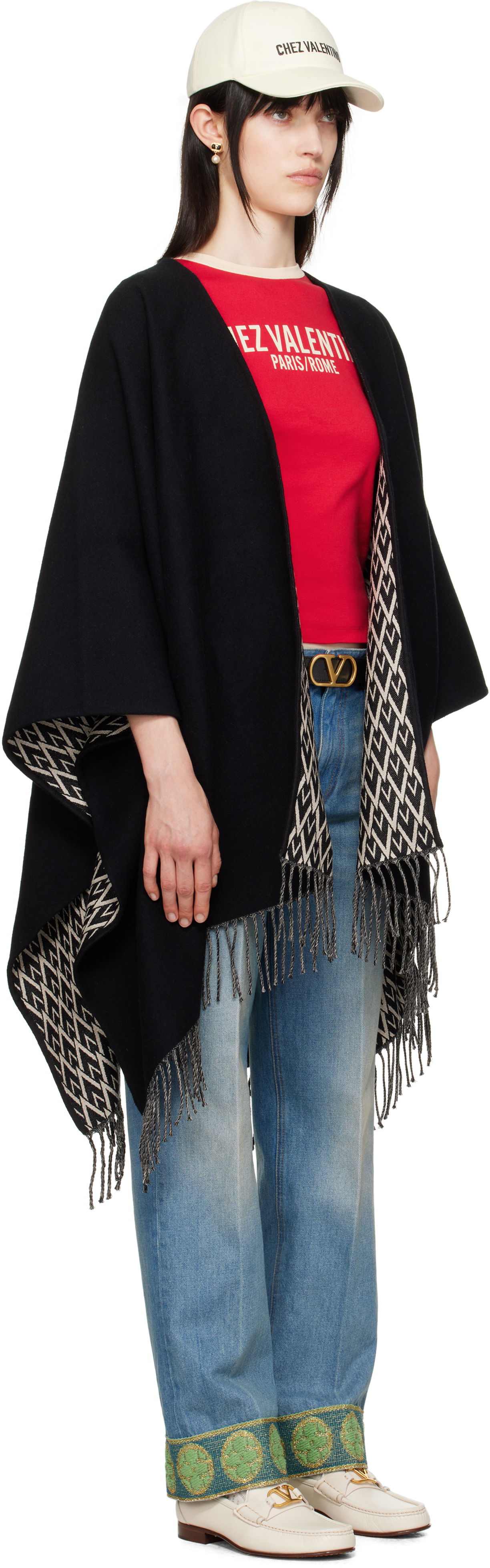 Crop Top Valentino Valentino Garavani Double Toile Iconographe Fringed Cape Červená | 6W2EG019LJX, 1