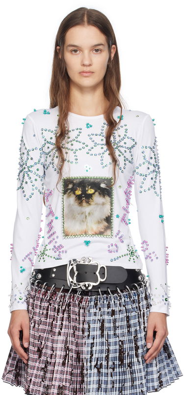 Tričko Chopova Lowena Chopova Lowena Kitty Beaded Long Sleeve T-Shirt Biela | 2247, 0