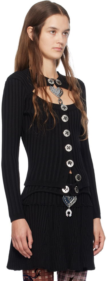 Sveter Chopova Lowena Black Fitted Cardigan With Heart-Shaped Pendant Čierna | 5196, 1