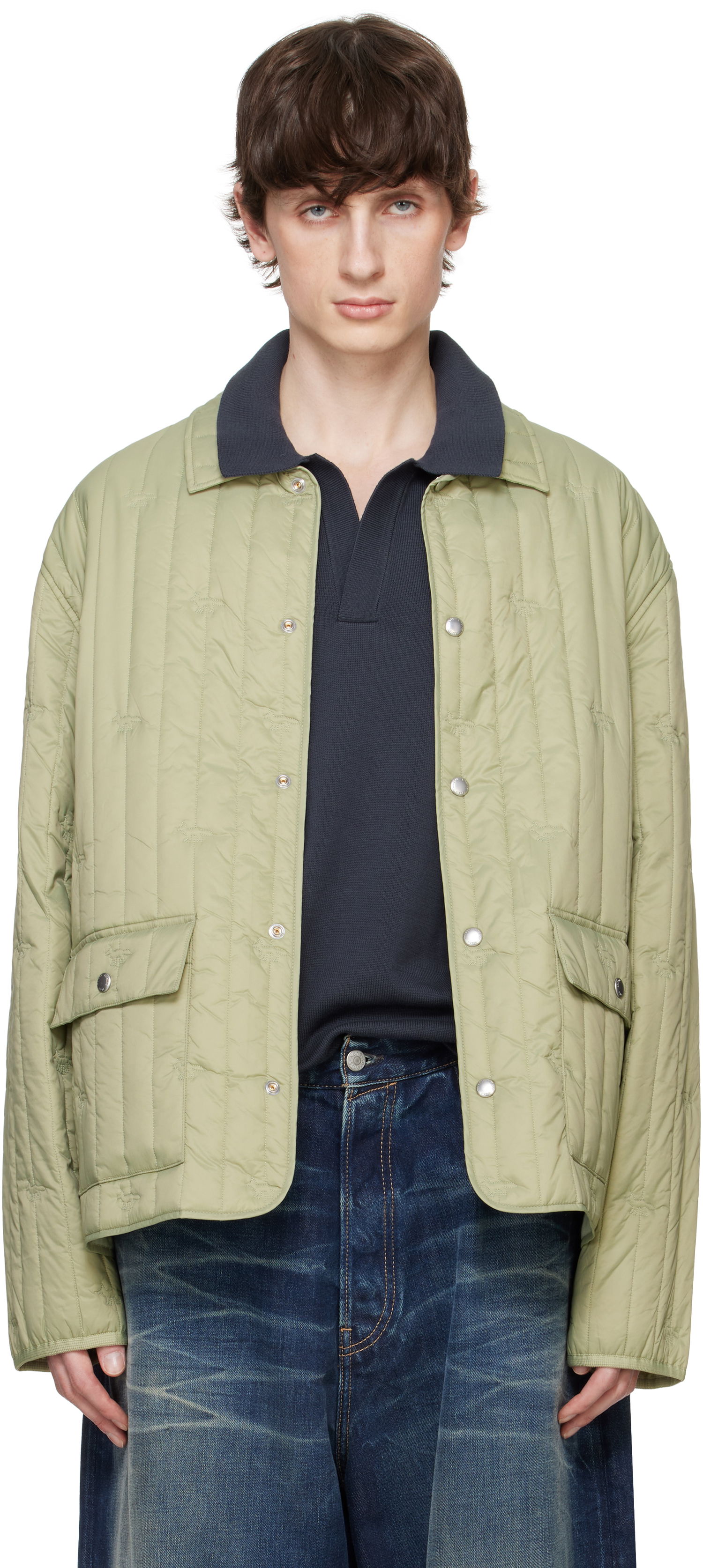 Prešívaná bunda MAISON KITSUNÉ Maison Kitsuné Quilted Chore Jacket Zelené | OM02114WW9047, 0