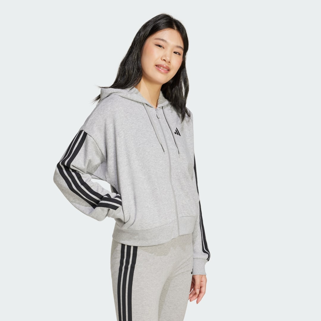 Mikina adidas Performance 3-Stripes Full-Zip Hoodie Šedá | JE0055, 1