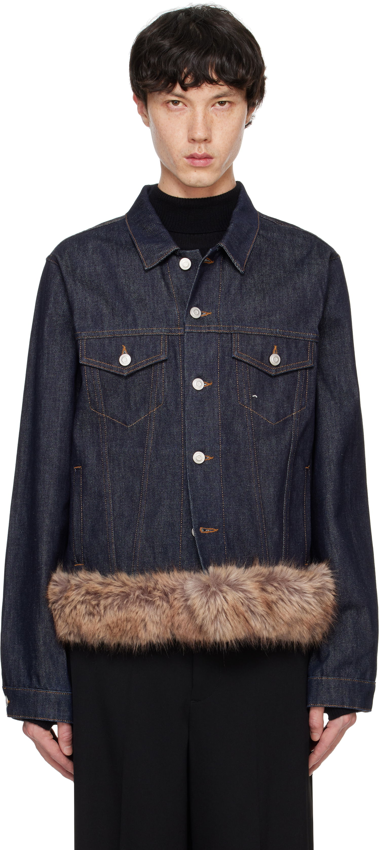 Bunda Coperni Denim Jacket With Faux Fur Navy | COPBL22F2011MEN, 0
