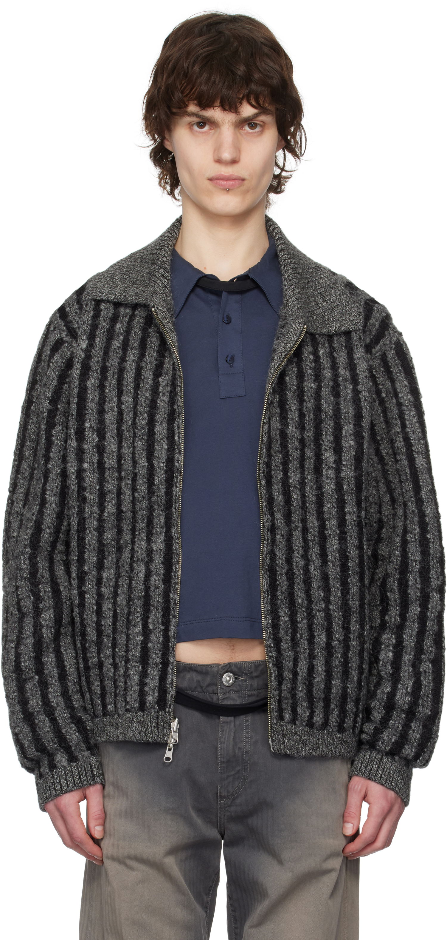 Sveter Eckhaus Latta Eckhaus Latta Duo Reversible Striped Jacket Šedá | 8056-EL-PS25-C - CONCRETE, 0