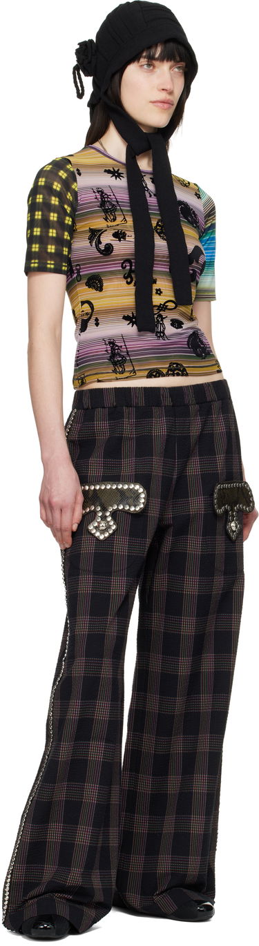 Nohavice Chopova Lowena Chopova Lowena Annex Plaid Trousers with Mushroom Appliqué Čierna | 4099, 3