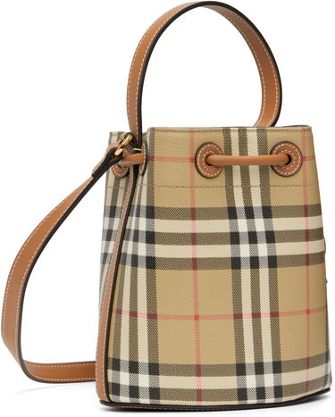 Kabelka Burberry Burberry Vintage Check & Leather Drawstring Bucket Bag Béžová | 8109794, 2