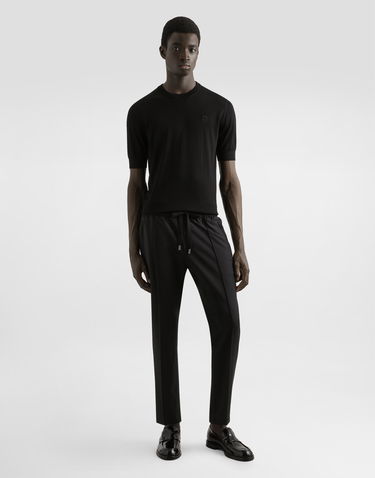 Sveter Dolce & Gabbana Dolce & Gabbana Silk Round-Neck Sweater with DG Embroidery Čierna | GXX03ZJBSK3N0000, 1